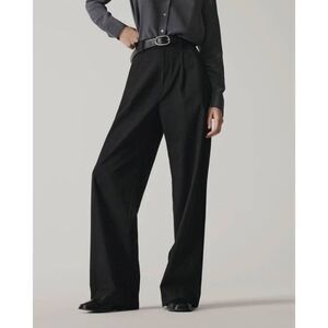Everlane The Way High Drape Pants Women's 8 Black Pleated Wide Leg Chic Preppy